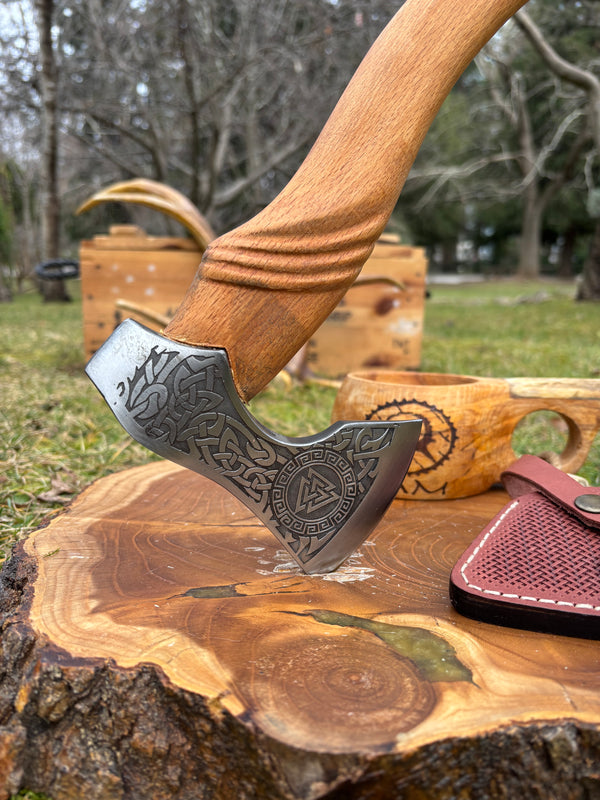 Kam Knife VikingDesenli Kamp Baltası Dövme Çelik