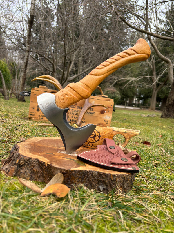 Kam Knife Desenli Kamp Baltası Dövme Çelik