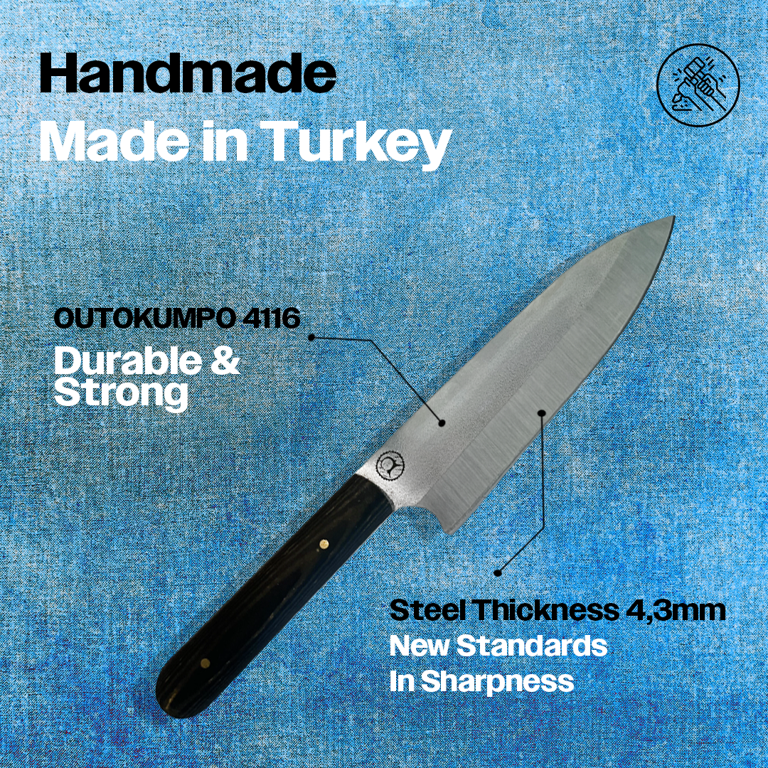 Kam Knife OutoKumpo 4116 Şef Bıçağı, Kamp Bıçağı Seti ve Kesme Tahtası Üstün Keskinlik - 20 CM