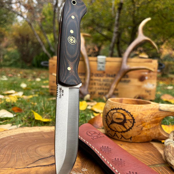 Bushcraft Av Orman Bıçağı - Siyah/Kahverengi Kompakt Mikarta - A10- N690