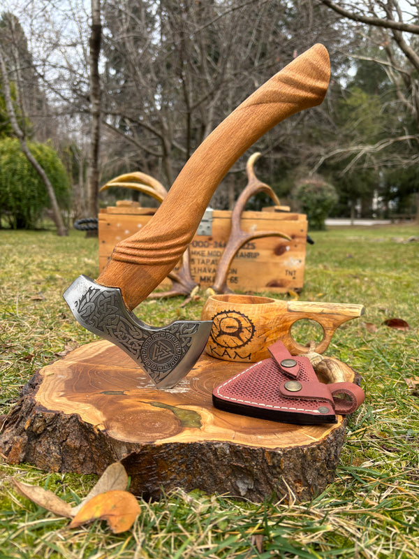 Kam Knife VikingDesenli Kamp Baltası Dövme Çelik