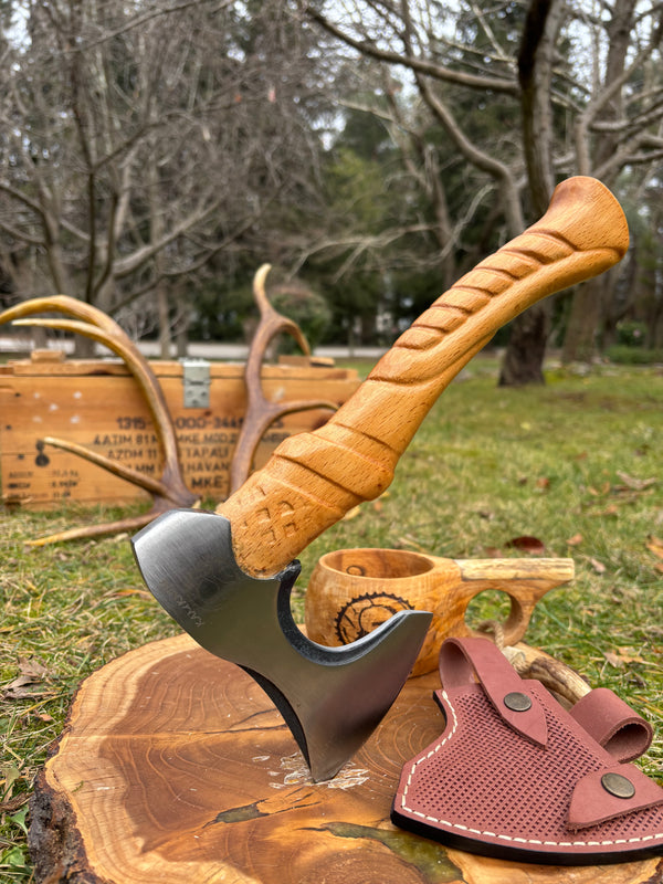 Kam Knife Desenli Kamp Baltası Dövme Çelik