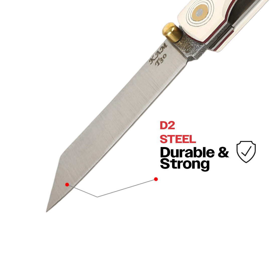 İçten Kilitli Tactical Katsu Çakı - Beyaz Kam Davulu İşlemeli - T30-D2