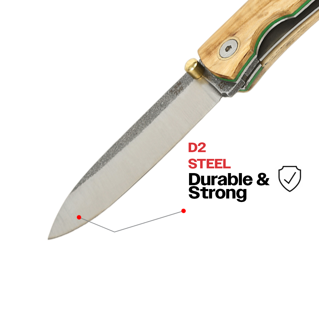 Meşe Saplı İçten Kilitli Çakı - Güçlü D2 Çelik T20-D2