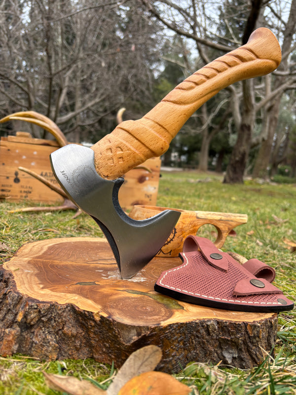 Kam Knife Desenli Kamp Baltası Dövme Çelik