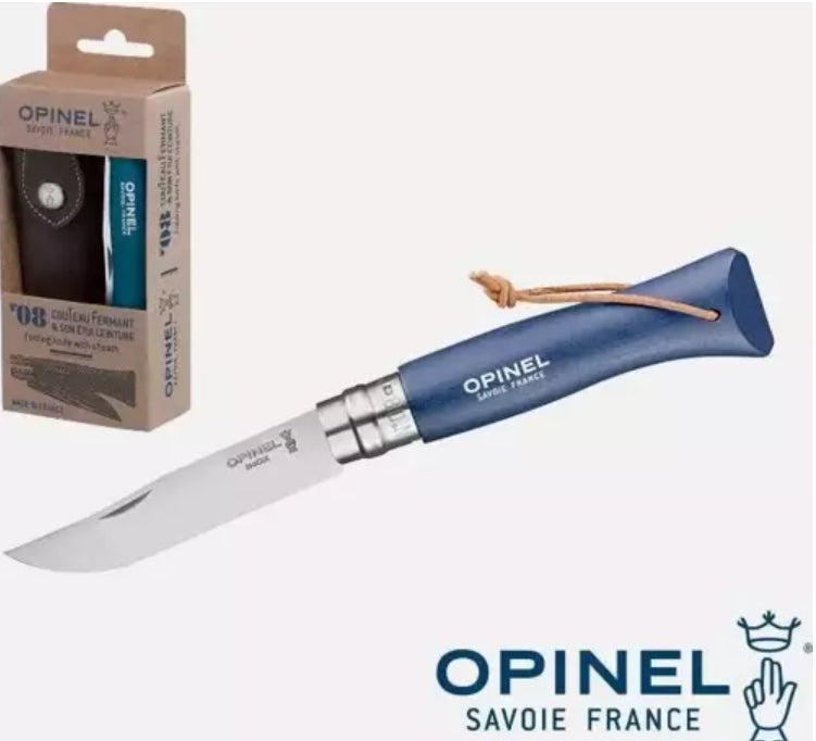 Opinel No 08 Paslanmaz Çelik Trekking Çakı + Kılıf Set - Mavi