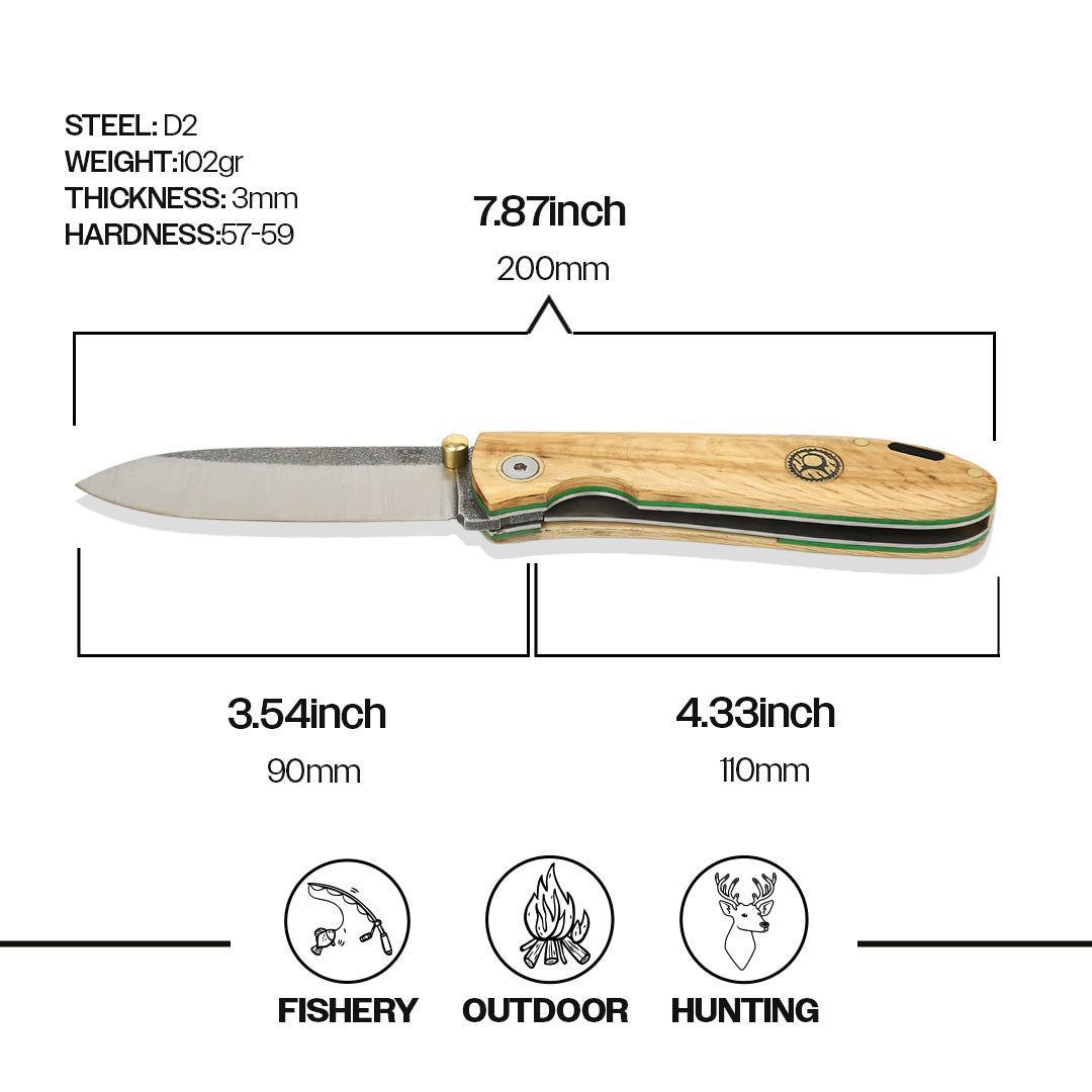 Meşe Saplı İçten Kilitli Çakı - Güçlü D2 Çelik T20-D2