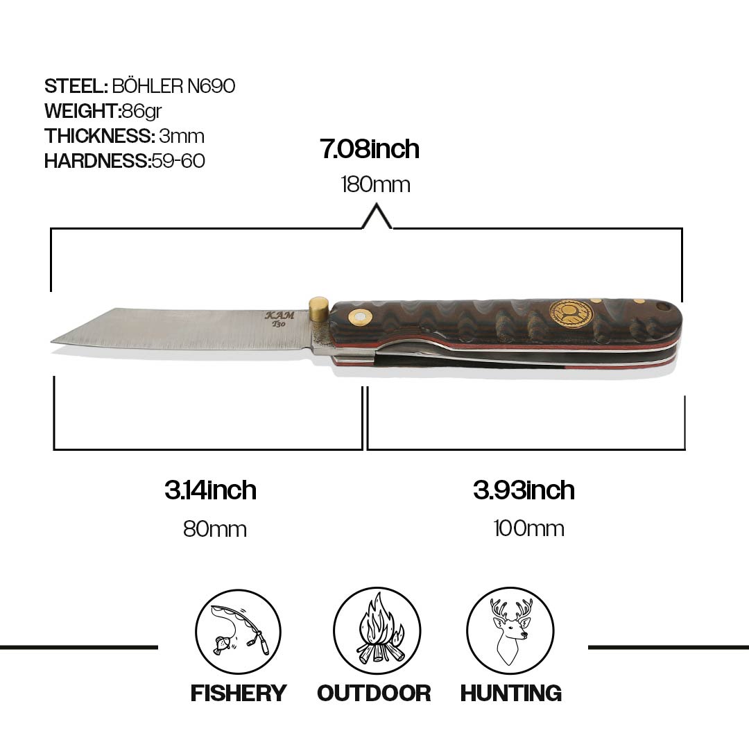 İçten Kilitli Tactical Katsu Çakı - Siyah/Kahve İşlemeli Kabza - T30-D2