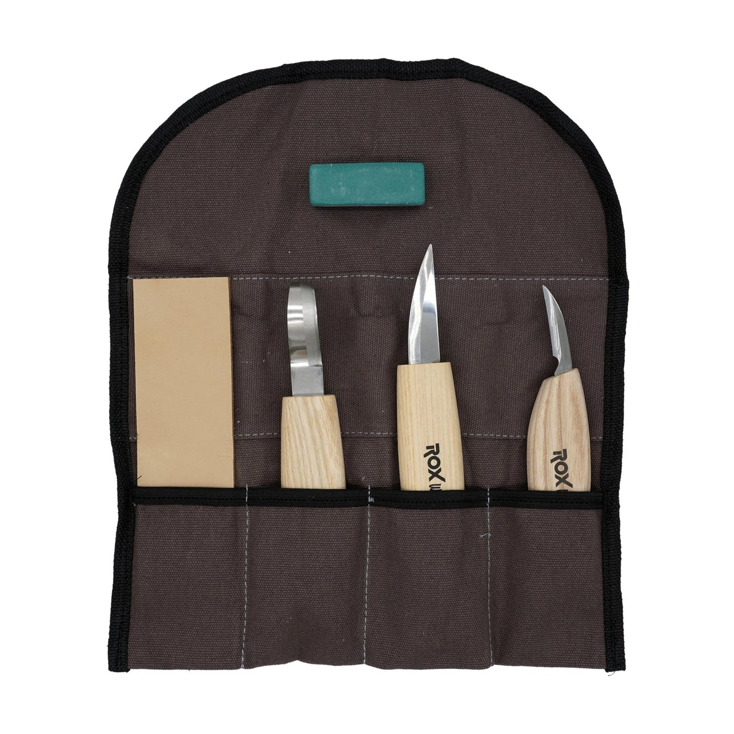 Rox Wood 5 Parça Bez Çantalı Ahşap Kaşık Kuksa Oyma Bıçağı Seti